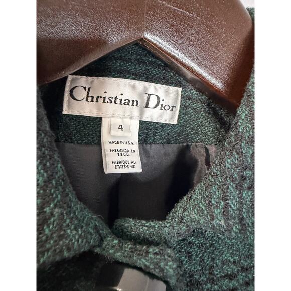 Vintage Christian Dior 90s Plaid Tweed Green Womens 4 Blazer Classic Made In USA - Picture 6 of 12